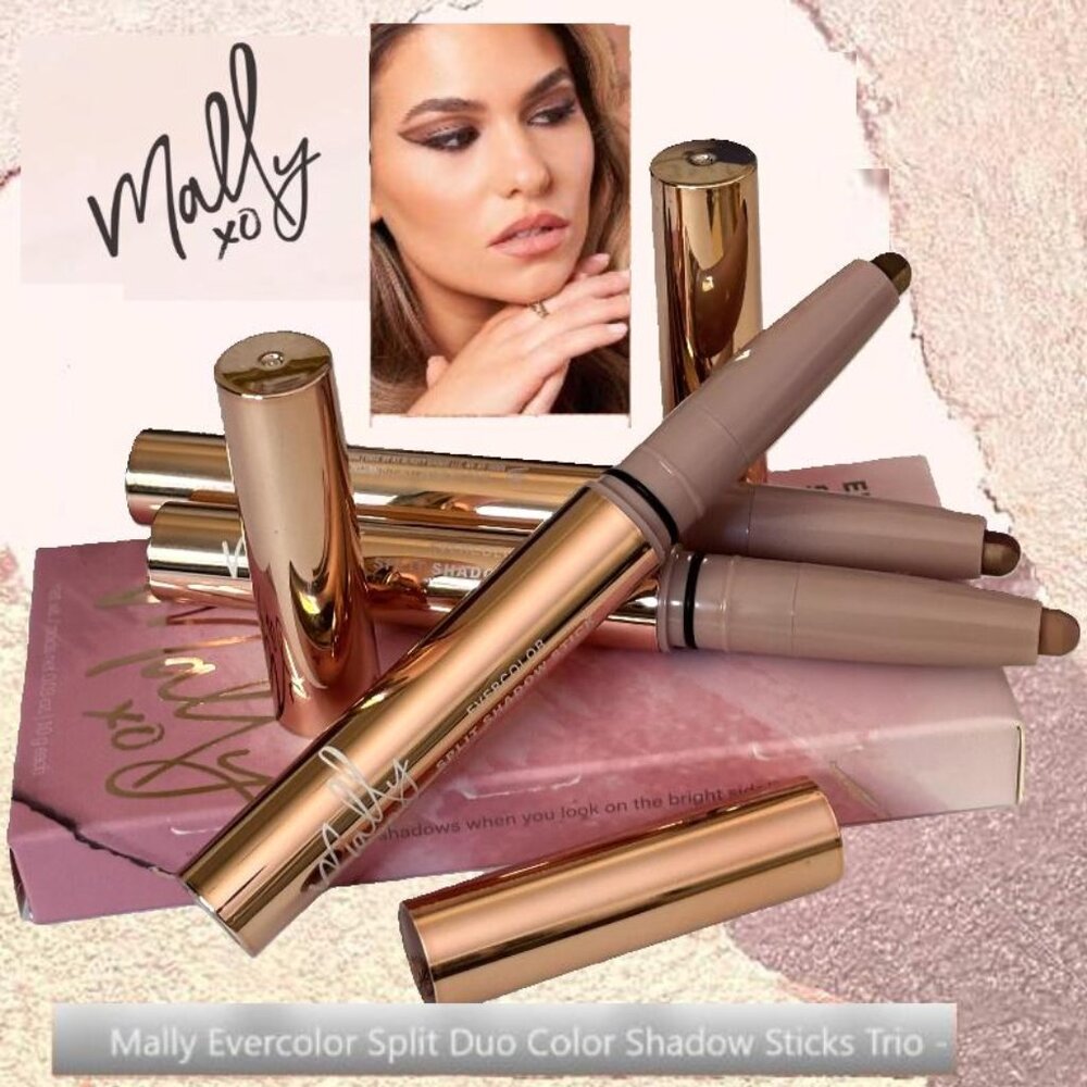 Mally Beauty Evercolor* Split Shadow Stick Trio (Blushing, Golden, Cinnamon) NIB